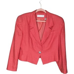 14 - Valerie Stevens | 100% Linen Coral Cropped Blazer
